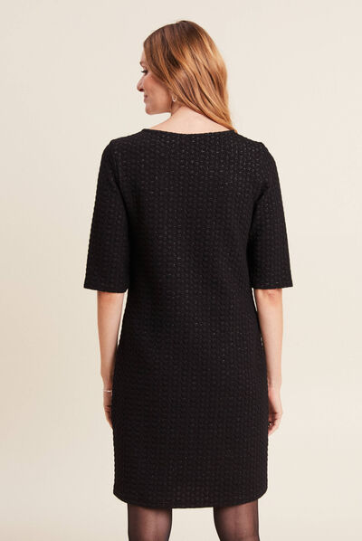Robe droite manches 3/4 noir femme