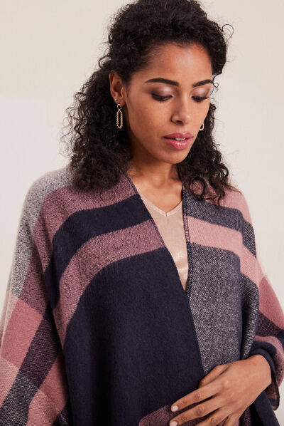 Poncho manches longues violet foncé femme