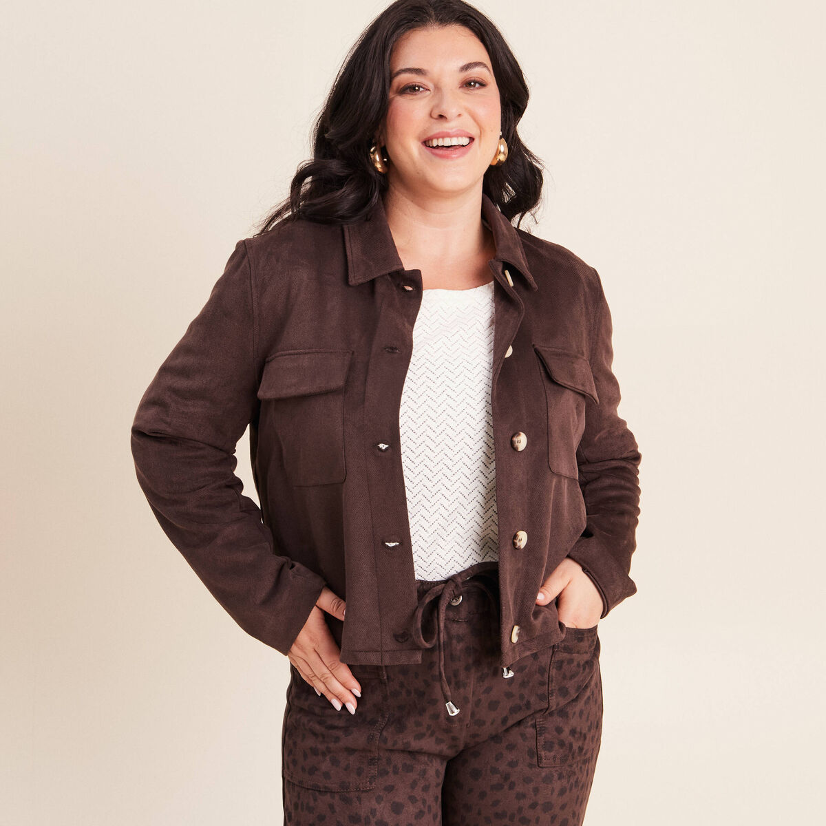 Veste doubl&eacute;e marron fonc&eacute; femme