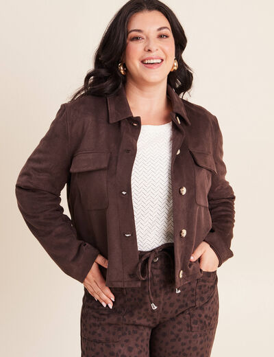 Veste doubl&eacute;e marron fonc&eacute; femme
