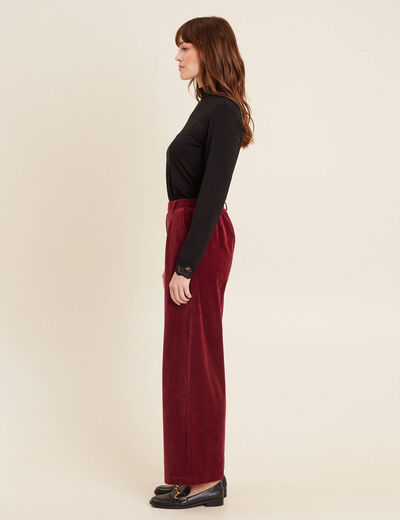 Pantalon large velours bordeaux femme
