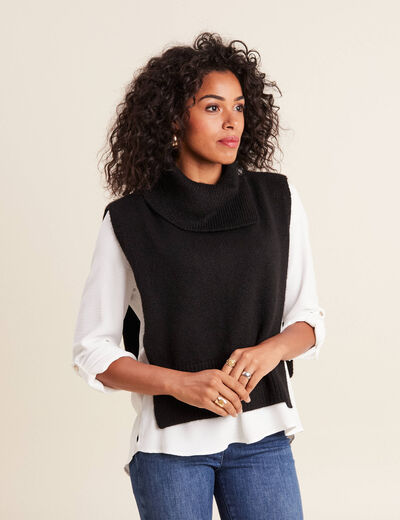 Plastron tricoté col boutonné noir femme