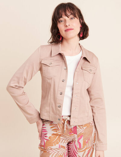 Veste Boutonnée Femme Manches Longues Coton Enduit Beige - Rose Grow Taille M