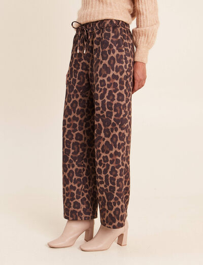 Pantalon droit 7/8&egrave;me taille haute daim marron femme