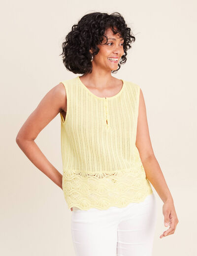 Top sans manches avec dentelle jaune pastel femme