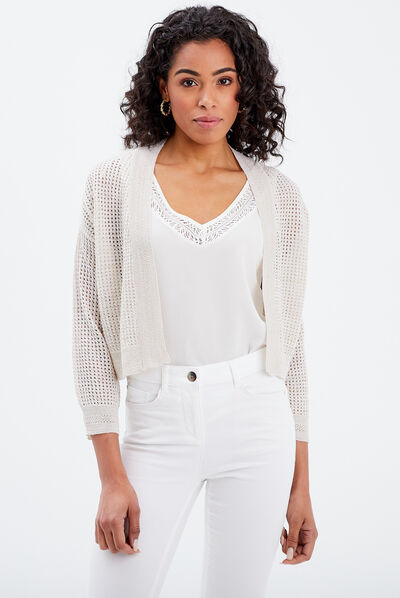 Gilet boléro manches 3/4 ecru femme