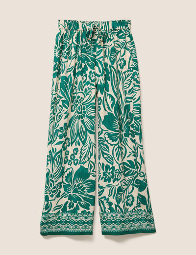 Pantalon large taille haute ecru femme