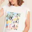 Top col rond manches courtes ecru femme