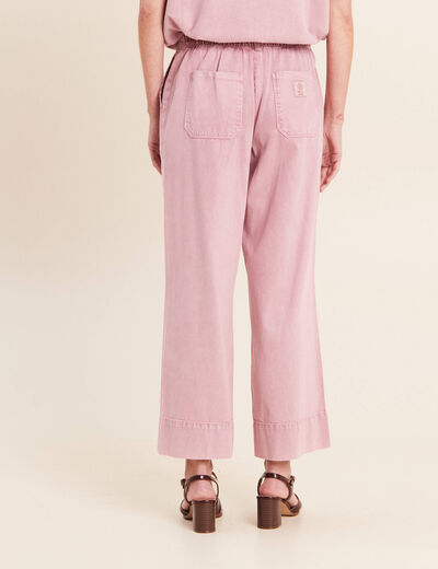 Pantalon large taille haute fluide rose femme