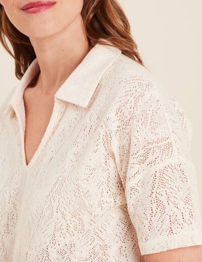 T-shirt col chemise ecru femme