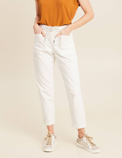 Pantalon coupe mom 7/8&egrave;me blanc femme