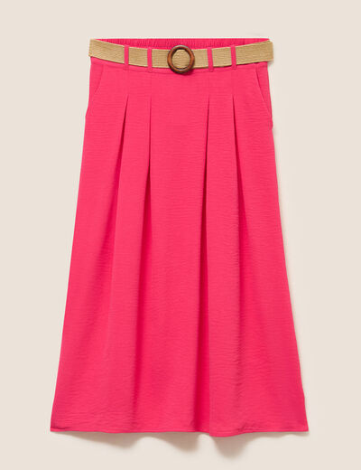 Jupe longue évasée ceinturée rouge corail femme