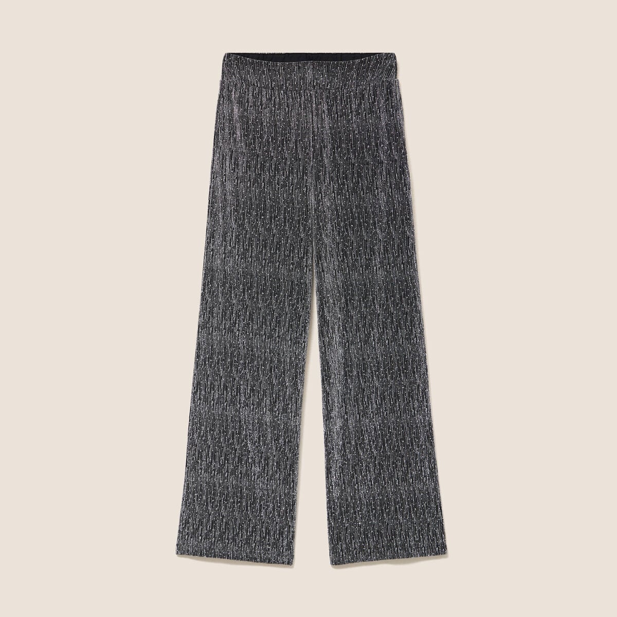 Pantalon large long taille haute gris argent femme