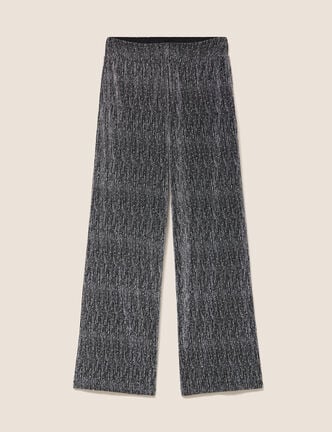 Pantalon large long taille haute gris argent femme