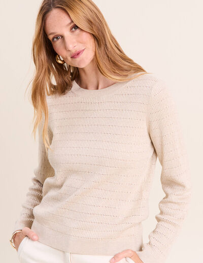 Pull manches longues col rond brillant couleur or femme