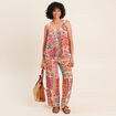 Pantalon large taille haute rose femme