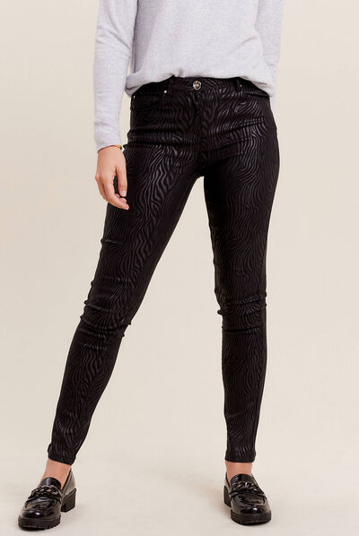 Pantalon ajusté enduit 7/8ème denim noir femme