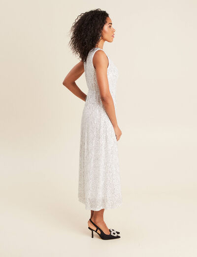 Robe longue ajustée sequins couleur argent femme