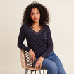 T-shirt thermo-douceur manches longues bleu foncé femme
