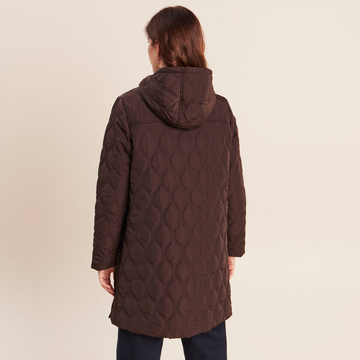 Doudoune doubl&eacute;e avec capuche marron fonc&eacute; femme