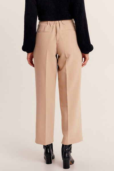 Pantalon large fluide à pinces sable femme