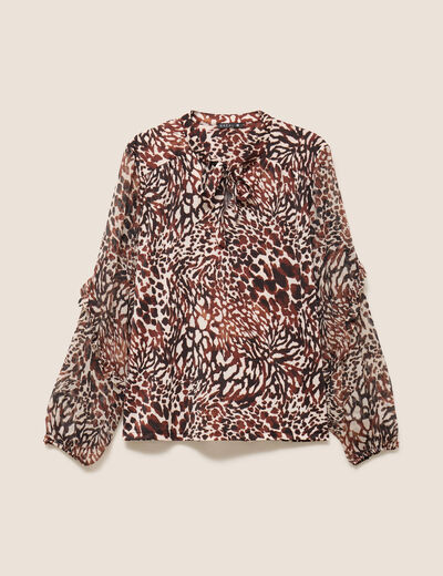 T-shirt manches longues col nou&eacute; marron femme