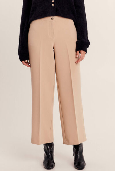 Pantalon large fluide à pinces sable femme