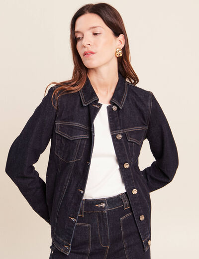 Veste cintr&eacute;e courte en jean denim brut femme