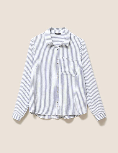 Chemise droite fluide manches longues bleu femme