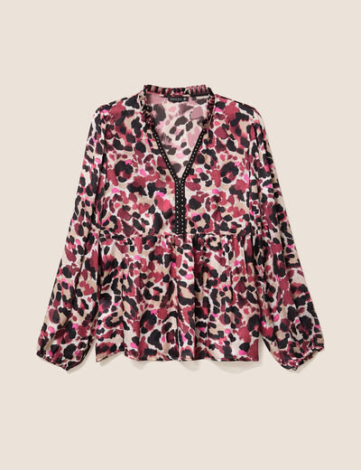 Blouse satinée col tunisien rose femme