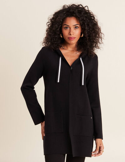 Gilet long à capuche noir femme