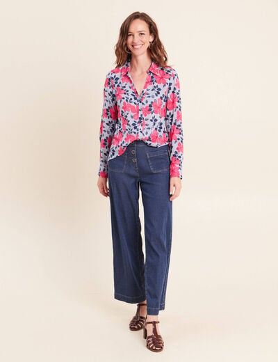 Chemise ajust&eacute;e manches longues bleu fonc&eacute; femme