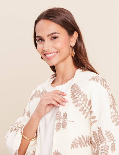 Kimono brod&eacute; manches 3/4 ecru femme