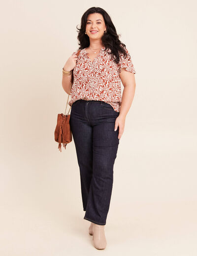 Blouse fluide manches courtes orange femme
