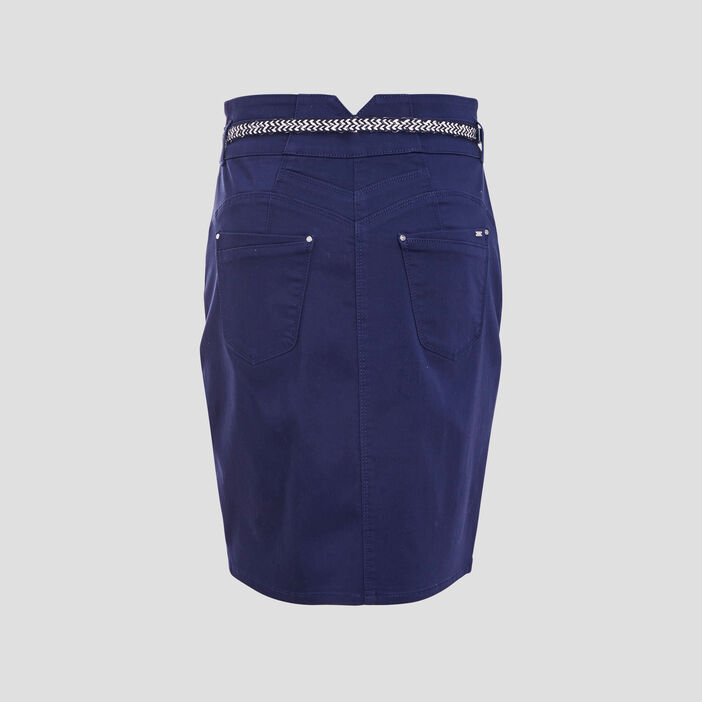Jupe droite ceinturée bleu marine femme