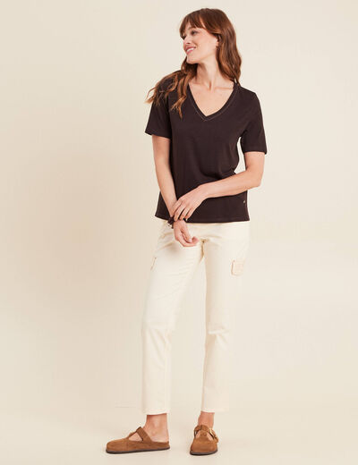 T-shirt manches courtes marron foncé femme