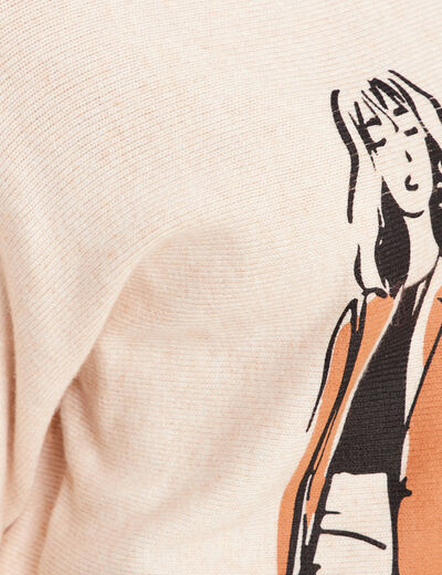 Pull col rond manches longues creme femme