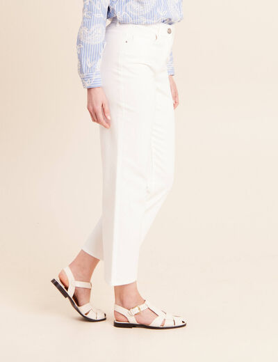 Jean coupe large 7/8&egrave;me taille haute blanc femme