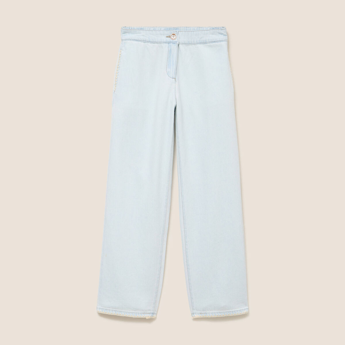 Jean large en coton denim bleach femme