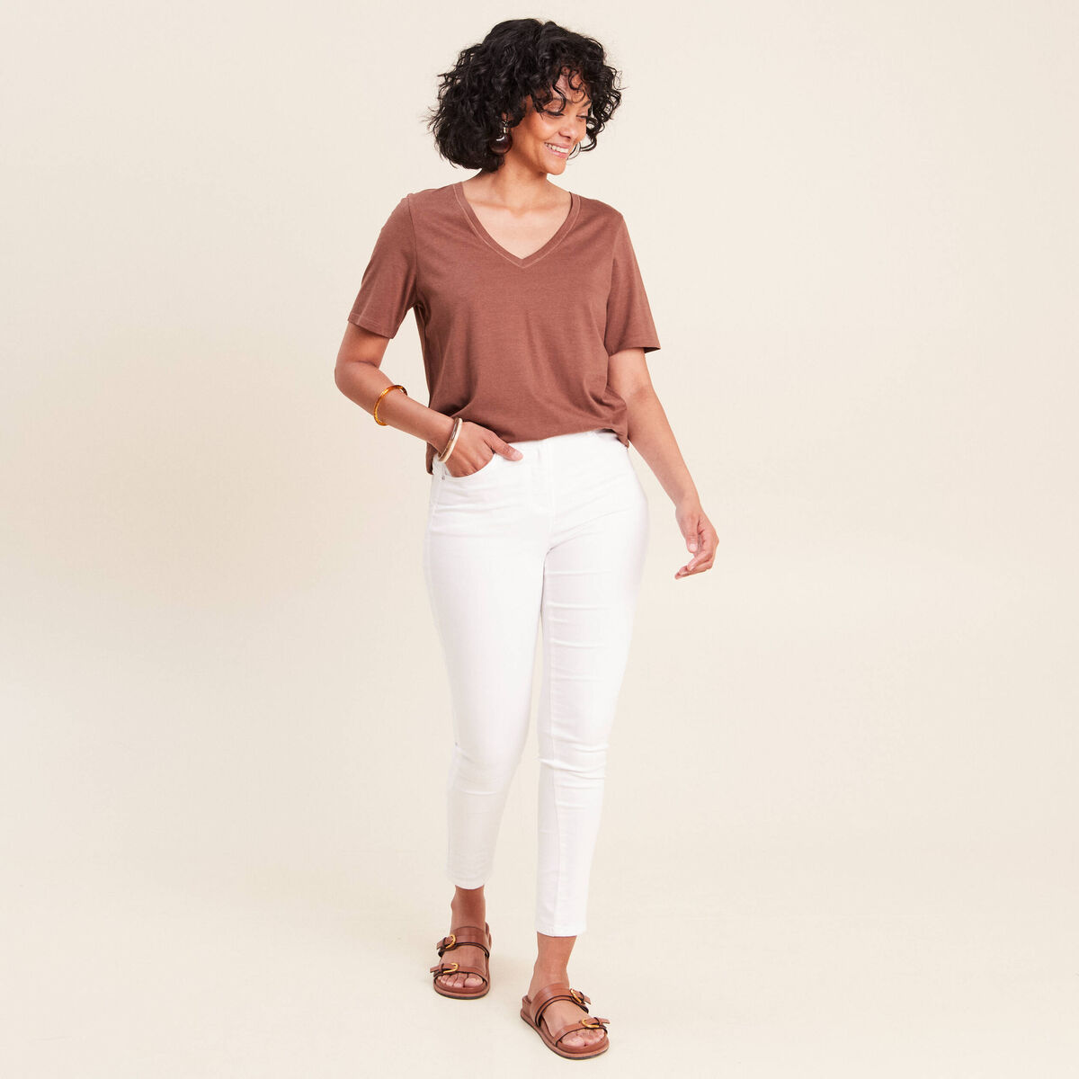 T-shirt manches courtes marron femme