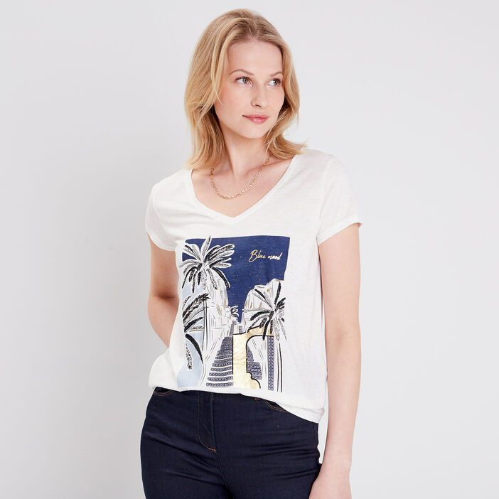 T-shirt manches courtes ecru femme