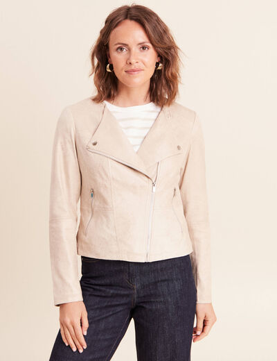 Veste droite zipp&eacute;e beige femme
