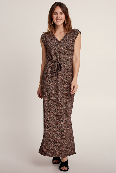 Robe longue droite fendue noir femme