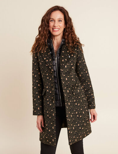 Manteau 2 en 1 ajust&eacute; &agrave; capuche amovible vert kaki femme