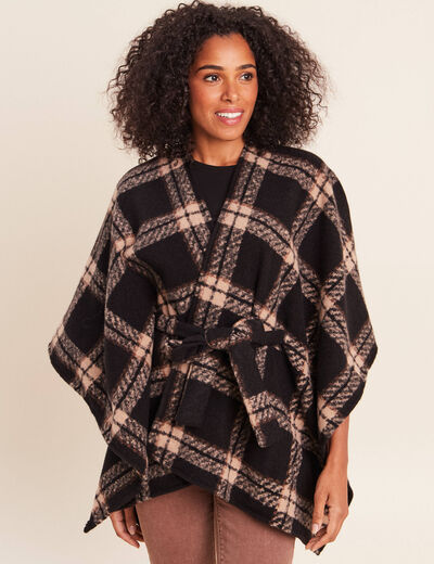 Poncho ceintur&eacute; noir femme