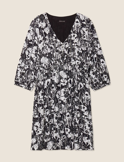 Robe évasée manches 3/4 noir femme