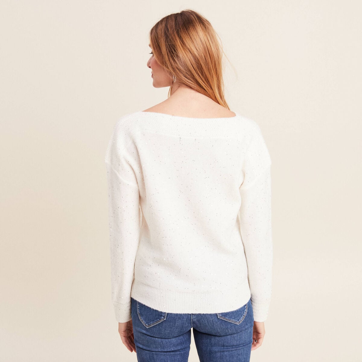 Pull manches longues ecru femme