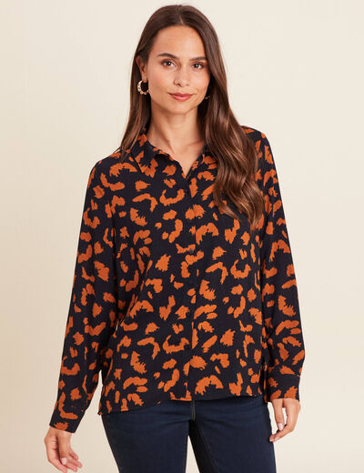 Chemise manches longues marron cognac femme