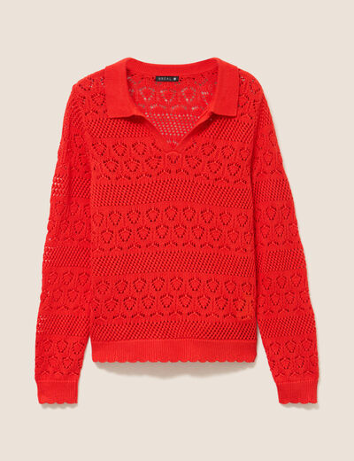 Polo d&eacute;tails ajour&eacute;s orange fonc&eacute; femme