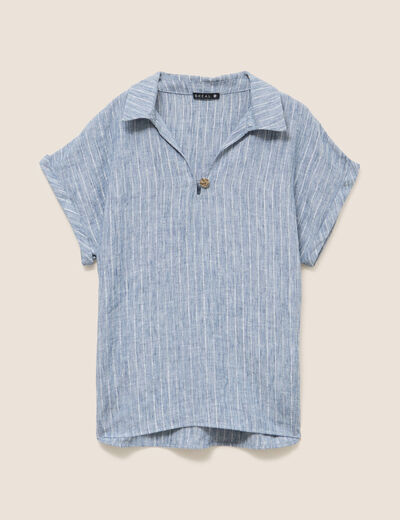 Blouse manches courtes fluide bleu femme
